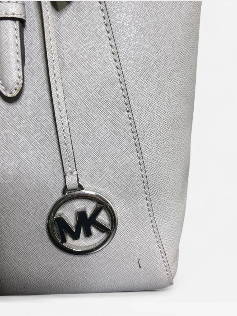 Michael Kors Light Grey Saffiano Satchel with MK Charm